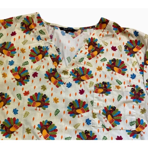 Just Love Womens 3X Fall Thanksgiving Turkey Scrub Top Medical Uniform - Picture 4 of 10